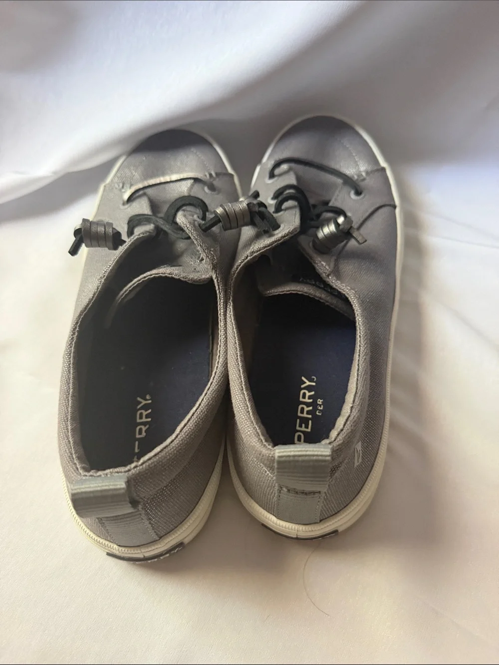 Sperry Gray Canvas Slip-On Sneakers with Toggle Laces